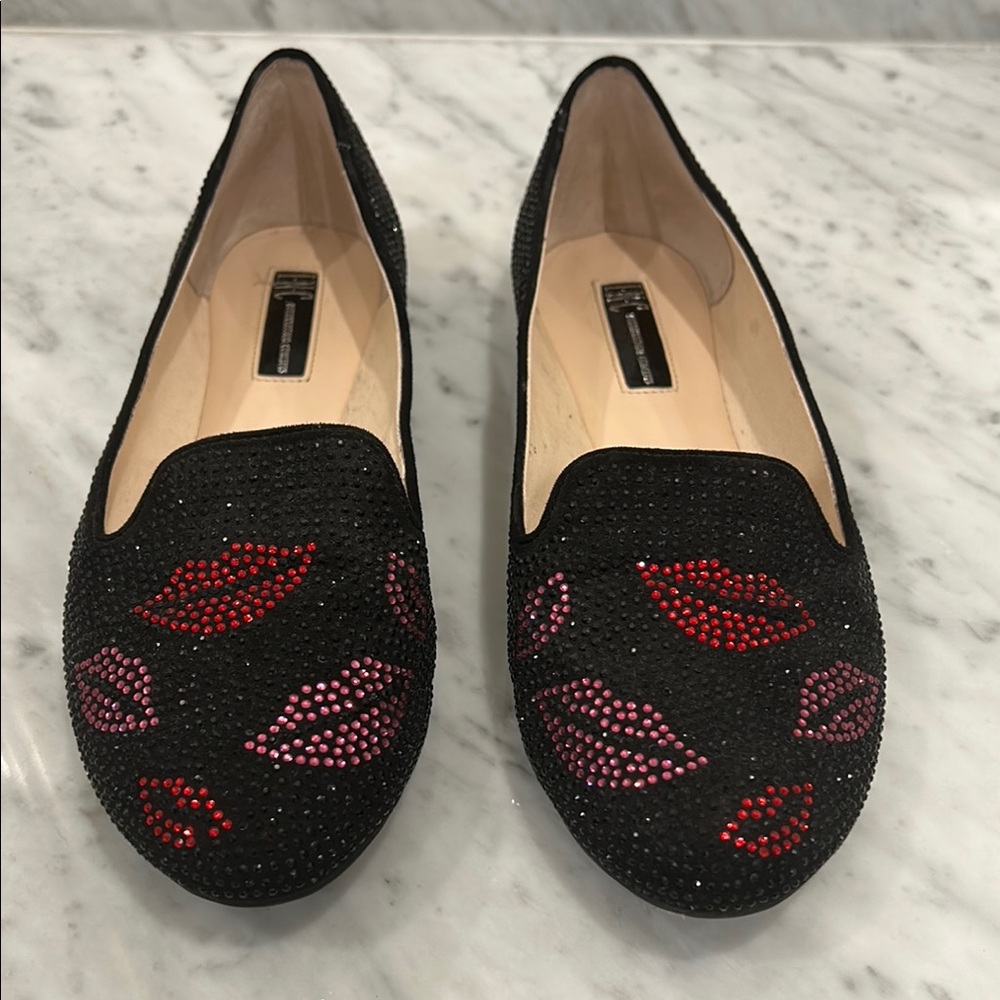 INC International Concepts Black and Red Embellished Loafers